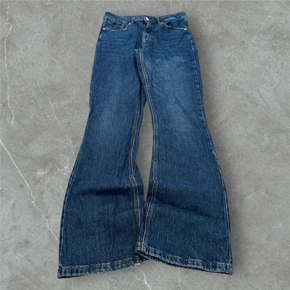 2000s Dark Wash Flared Denim Jeans Vintage 27x30 Wide Leg